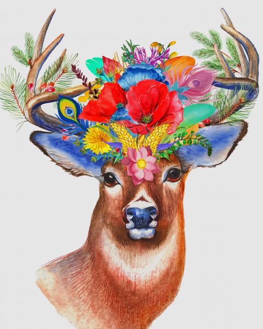 Floral Head Stag Paint By Numbers