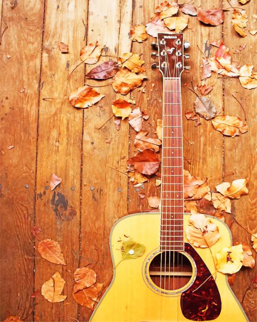 Autumn Leaves And Guitar Paint By Numbers