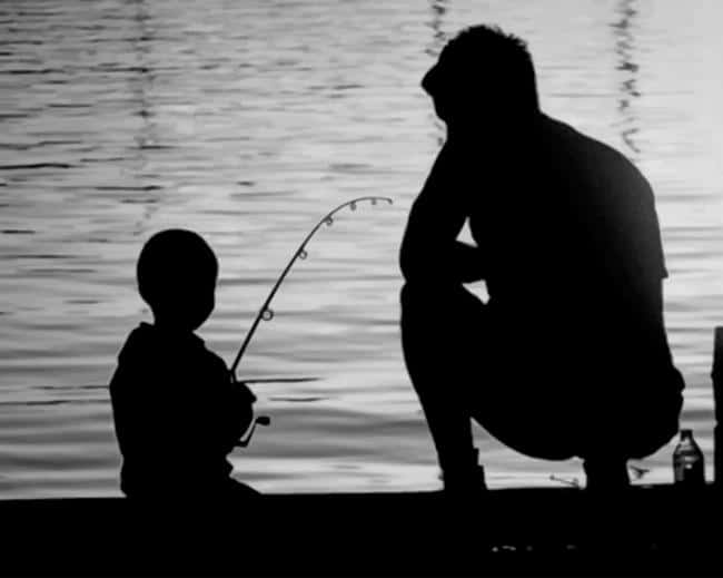 Dad Teaching His Son Fishing paint by numbers