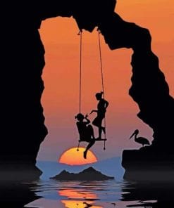 Girls On Swing Silhouette Paint By Numbers