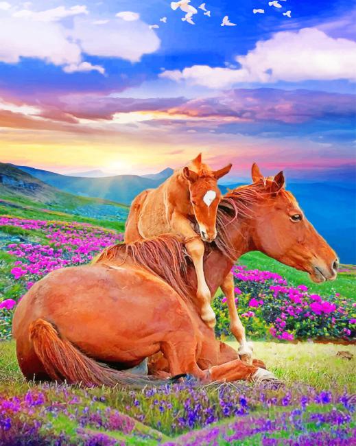 Horses In Nature paint by numbers