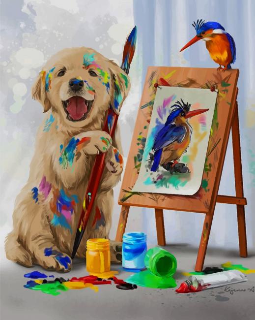 Puppy Drawing Woodpecker Paint By Numbers
