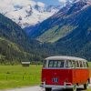 Red VW Bus In Beautiful Landscape paint by numbers