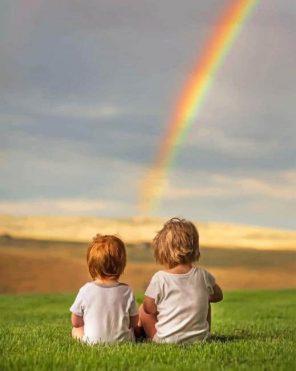 Two Babies Watching The Rainbow Paint by numbers