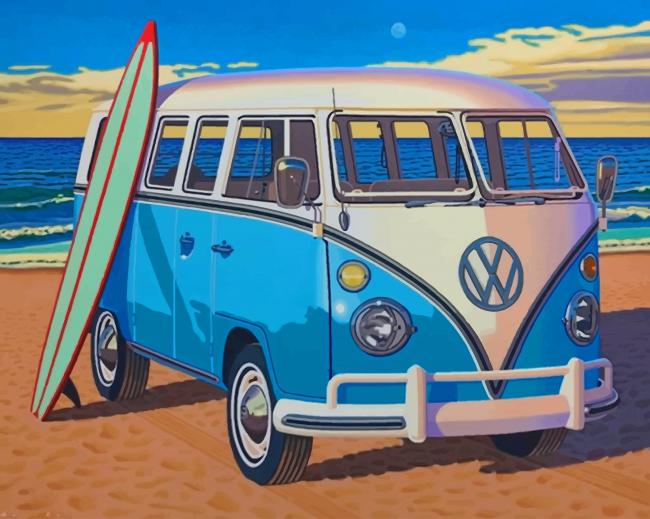 Volkswagen Bus And Surfboard Paint By Numbers