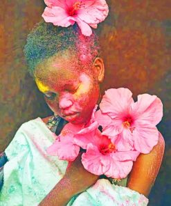 Afro Girl And Pink Flowers paint by numbers