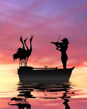 Birds And Violinist Silhouette paint by numbers