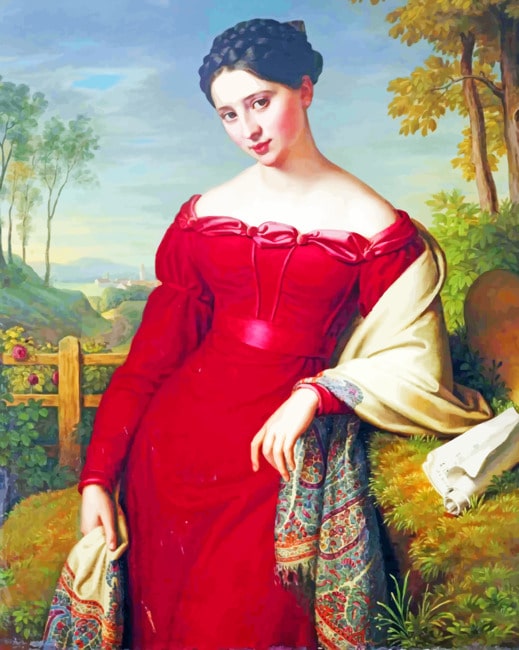 Portrait of a Young Lady in a Red Dress Paint By Numbers