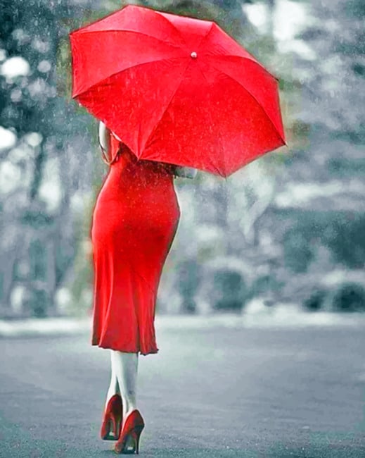 Lady In Red Under Umbrella Paint By Numbers