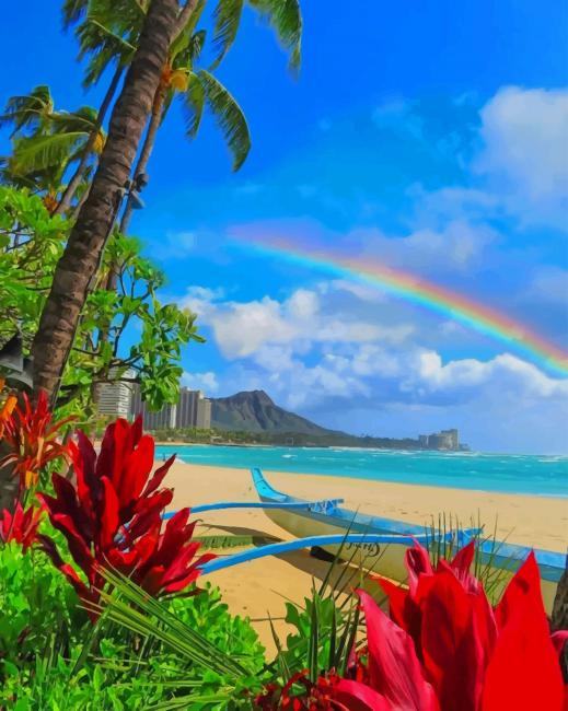 Rainbow Over Hawaii Beach Paint By Numbers