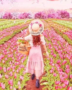 Girl In Flowers Field Paint By Numbers