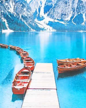 Boats At Lake Braies Paint By Numbers