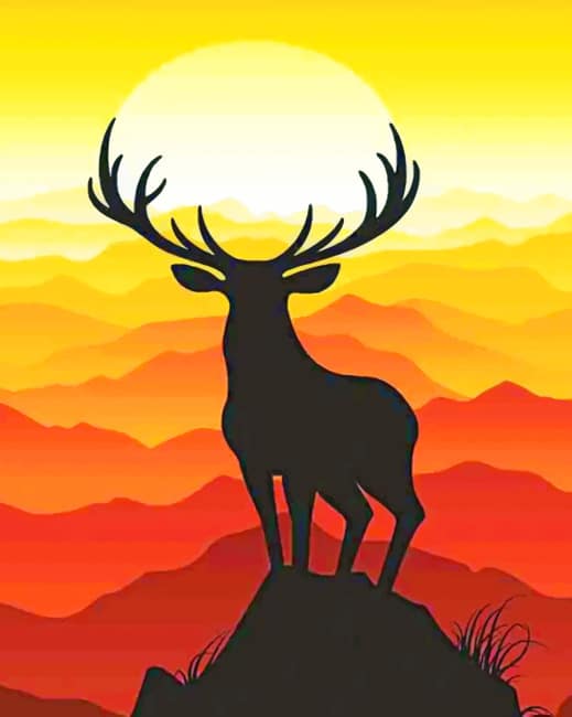 Deer Sunset Silhouette NEW Paint By Numbers - Paint By Numbers