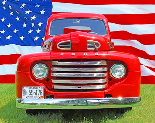 Red Truck And US Flag Paint By Numbers