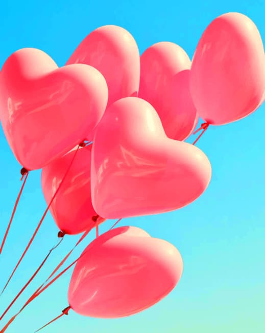 Pink Heart Balloons Paint By Numbers