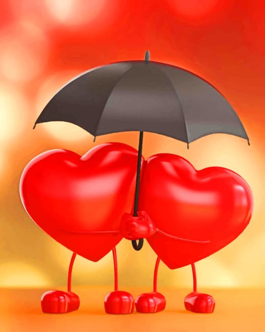 Hearts Under Umbrella Paint By Numbers