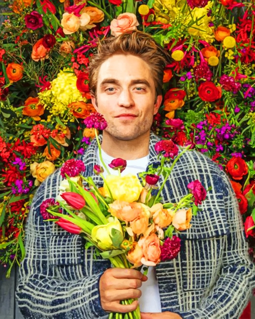 Robert Pattinson And Colorful Flowers paint by numbers
