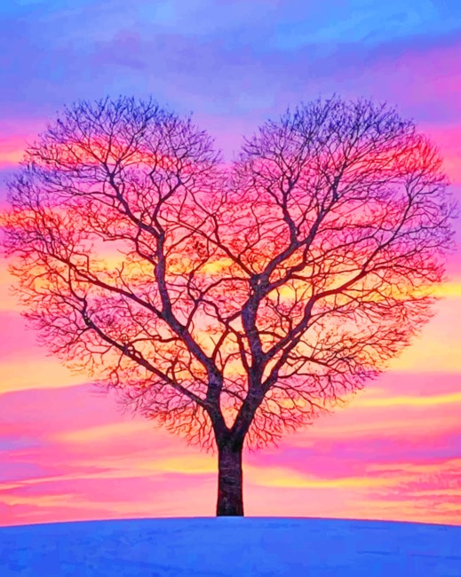 Paint by numbers for adults Heart-Shaped Tree (Sunrise) - Paint by numbers  for adults - Paint by numbers