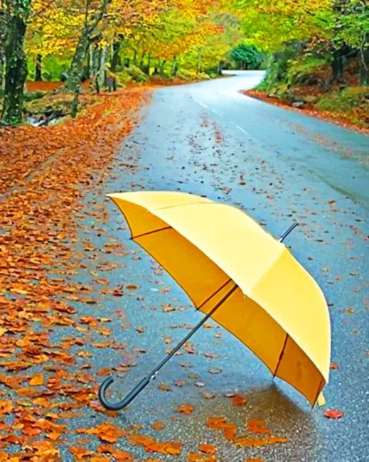 Yellow Umbrella In Autumn Paint By Numbers