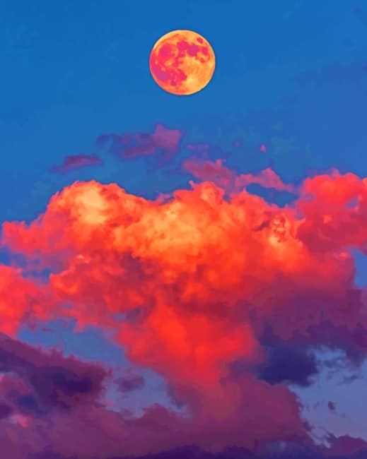 Red Moon With Clouds Paint By Numbers