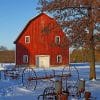 Red Barn In Snow Paint By Numbers