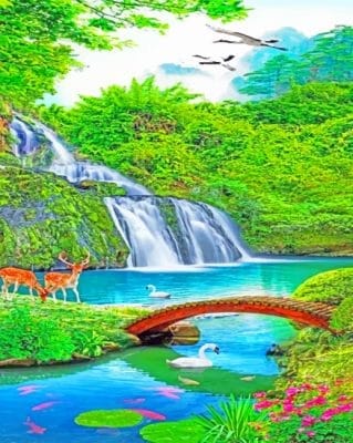 Nature Scenery Waterfall Paint By Numbers - Numeral Paint Kit