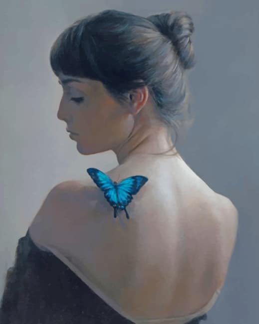 Woman And Blue Butterfly Paint By Numbers