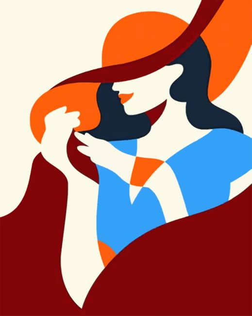 Aesthetic Woman Wearing An Orange Sunhat Paint by numbers
