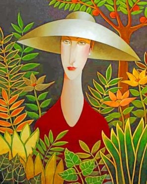Aesthetic Woman Wearing A Sunhat Paint by numbers