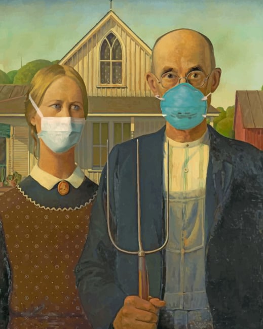 American Gothic With Masks Paint by numbers