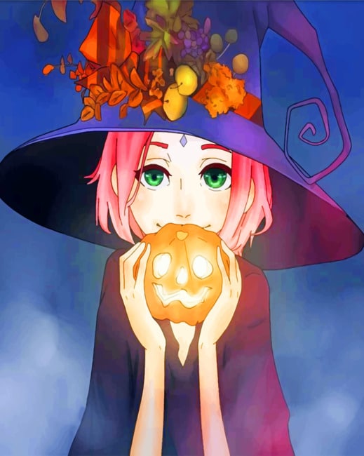 Anime Girl In Halloween NEW Paint By Numbers - Numeral Paint Kit