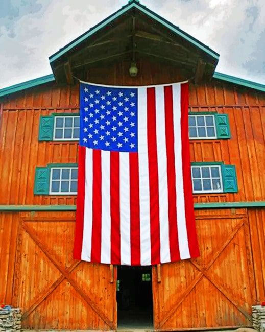 Barn And US Flag Paint By Numbers