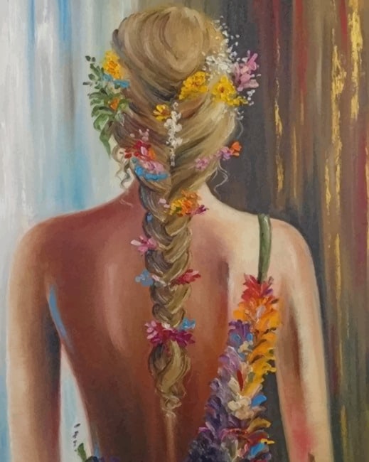 Blond Woman Wearing Colorful Flowers paint by numbers