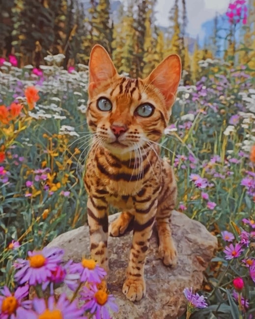 Bengal Cat And Flowers NEW Paint By Numbers - Numeral Paint Kit