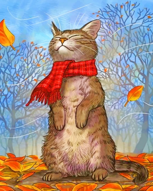 Cat In Autumn Season Paint by numbers