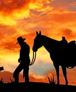Cowboy Silhouette At Sunset Paint By Numbers