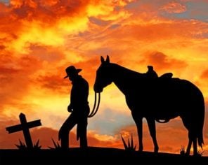 Cowboy Silhouette At Sunset Paint By Numbers