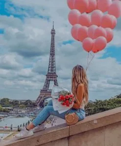 Girl Holding Balloons In Paris Paint By Numbers