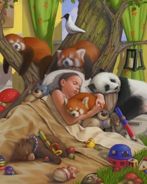 Girl Sleeping With Animals paint by numbers