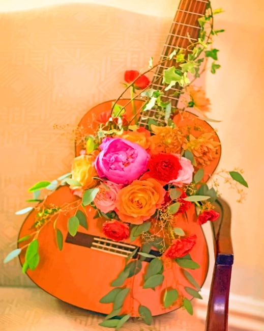 Guitar With Flowers Paint By Numbers