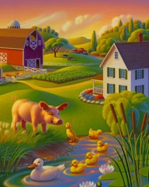 Pig And Chicks Paint By Numbers