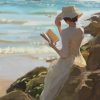 Lady Reading A Book In The Beach paint by numbers