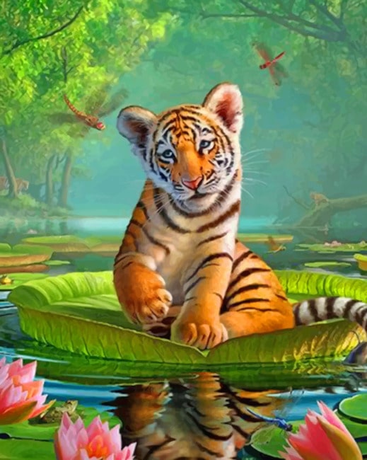 Tiger On Lily Pad Paint By Numbers
