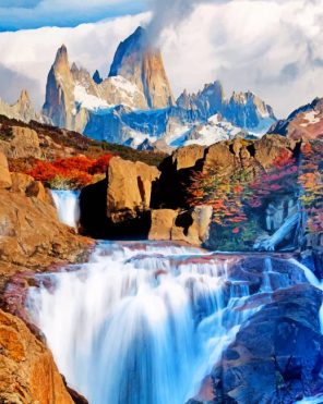 Mt Fitz Roy Waterfall paint by numbers