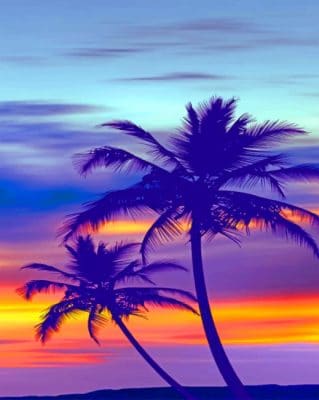 Palm Tree Purple Sunset Paint By Numbers - Numeral Paint Kit