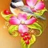 Bird On Pink Flowers Paint By Numbers