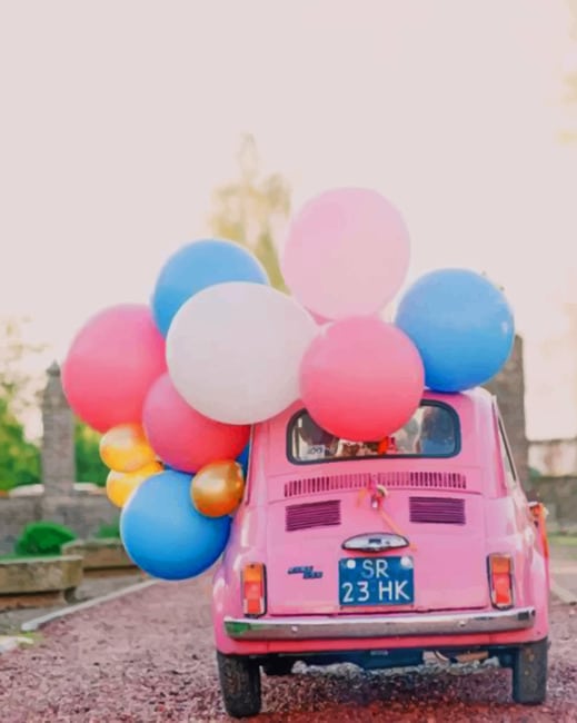 Pink Car With Balloons Paint By Numbers
