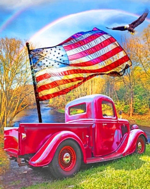 Red American Truck And Flying Eagle paint by numbers