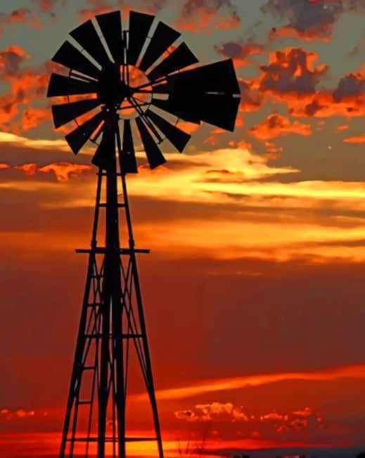 Oklahoma Windmill Sunset Paint By Numbers