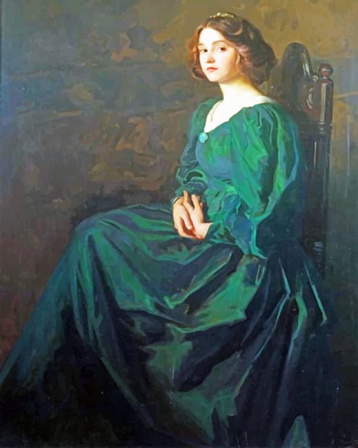 Premium Photo | A painting of a woman in a green dress